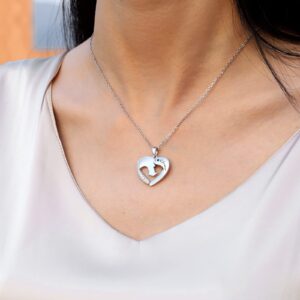 WOUOVO 925 Sterling Silver Mother and Child Love Heart Pendant Necklaces with CZ Jewelry Gifts for Mother and Son Daughter Grandmother Wife