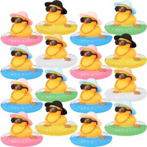 Sanwuta 16 Pieces Summer Rubber Ducks Car Duck Decoration Dashboard Decorations Yellow Duck Car Accessories with Mini Hat Swim Ring Necklace Sunglasses for Party Favors, Birthdays, Bath Time