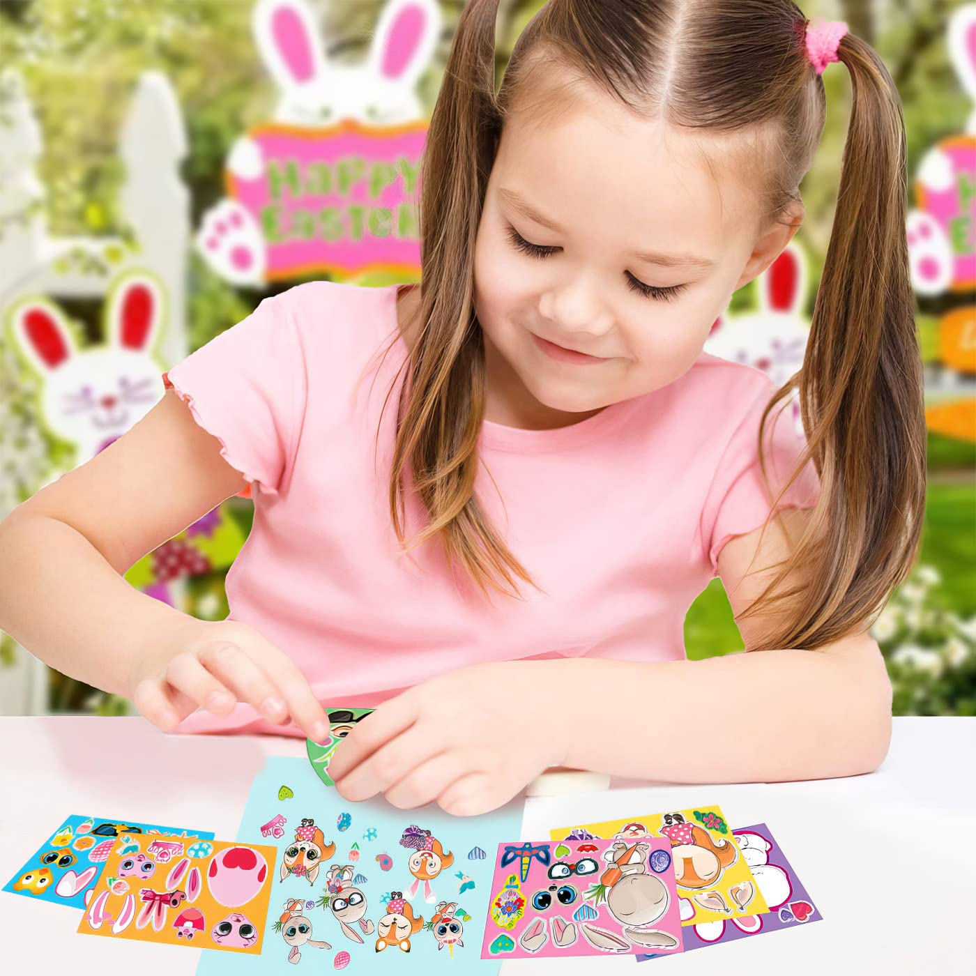 Artcreativity Easter Make Your Own Stickers, Bulk Easter Stickers for Kids (96 Sticker Sheets) with 6 Designs, Easter Basket Stuffers, Easter Egg Stickers and Bunny Stickers, Easter Crafts for Kids