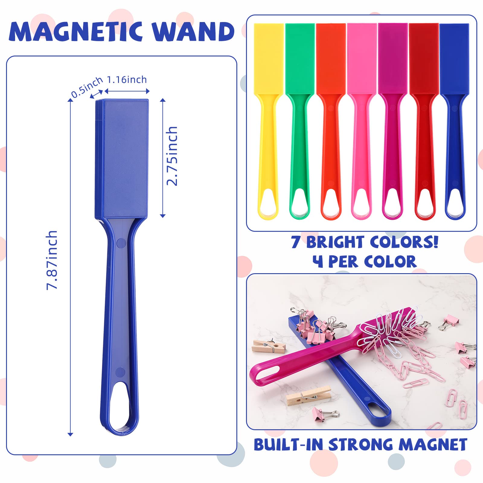 28 Pcs Magnetic Bingo Wand for Kids Educational Learning 8 Inch Rainbow Magnet Wand with Magnet Bar Magnet Sticks Science Experiment Tools for Preschool Learning Toys Classroom Bingo Games, 7 Colors