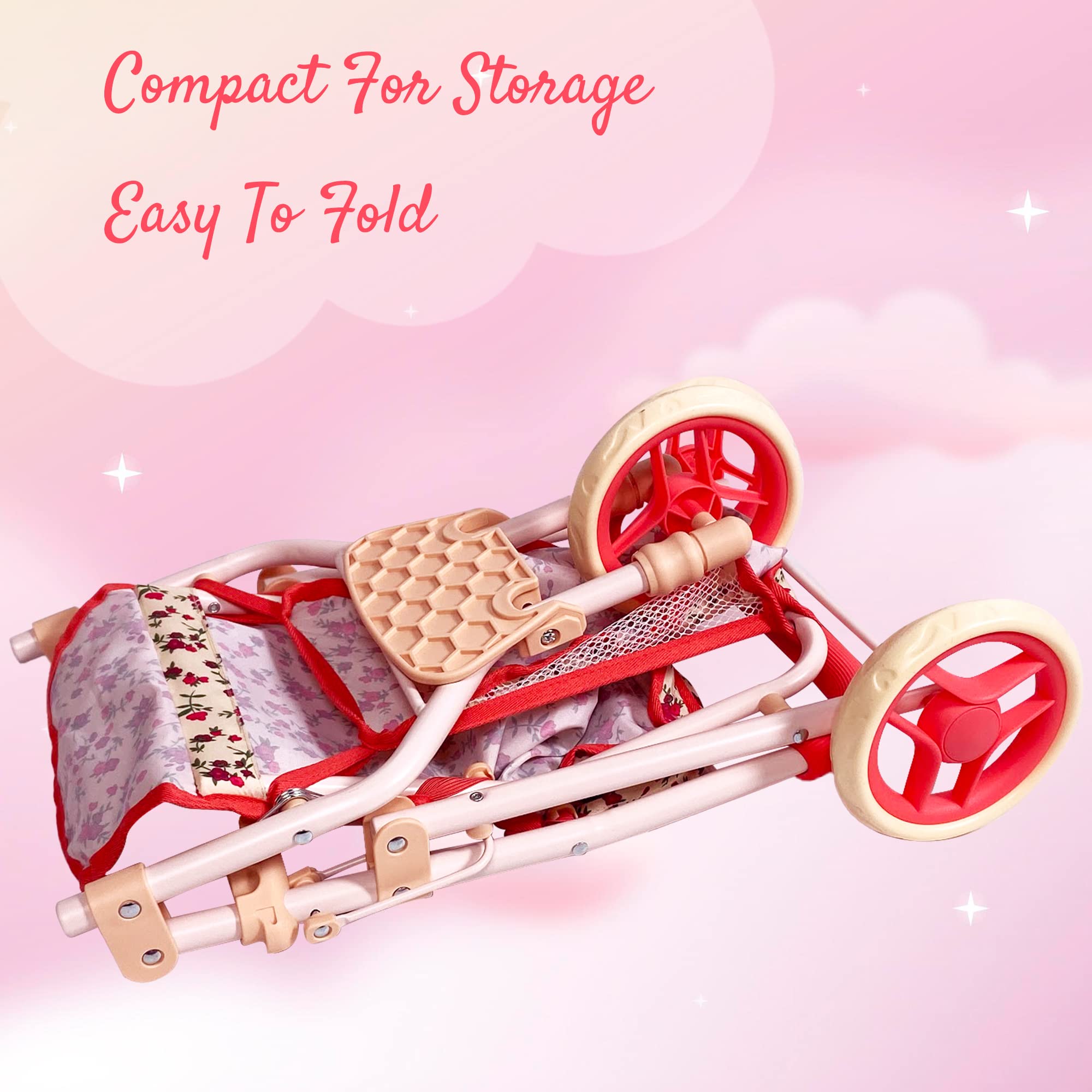 Baby Doll Stroller for Dolls | Play Toy Doll Stroller for Toddlers 3 Year Old Girls Gift | Push Pram Baby Stroller for Dolls, Babydoll Stroller Jogger Baby Carriage for Dolls (Quality Floral Print)