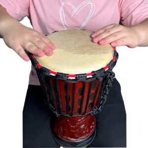 BORIYAM Djembe Drum 8'' Pure Handmade Solid Wood Deep Carving,Percussion, From West African Style Tambourine, Bongo