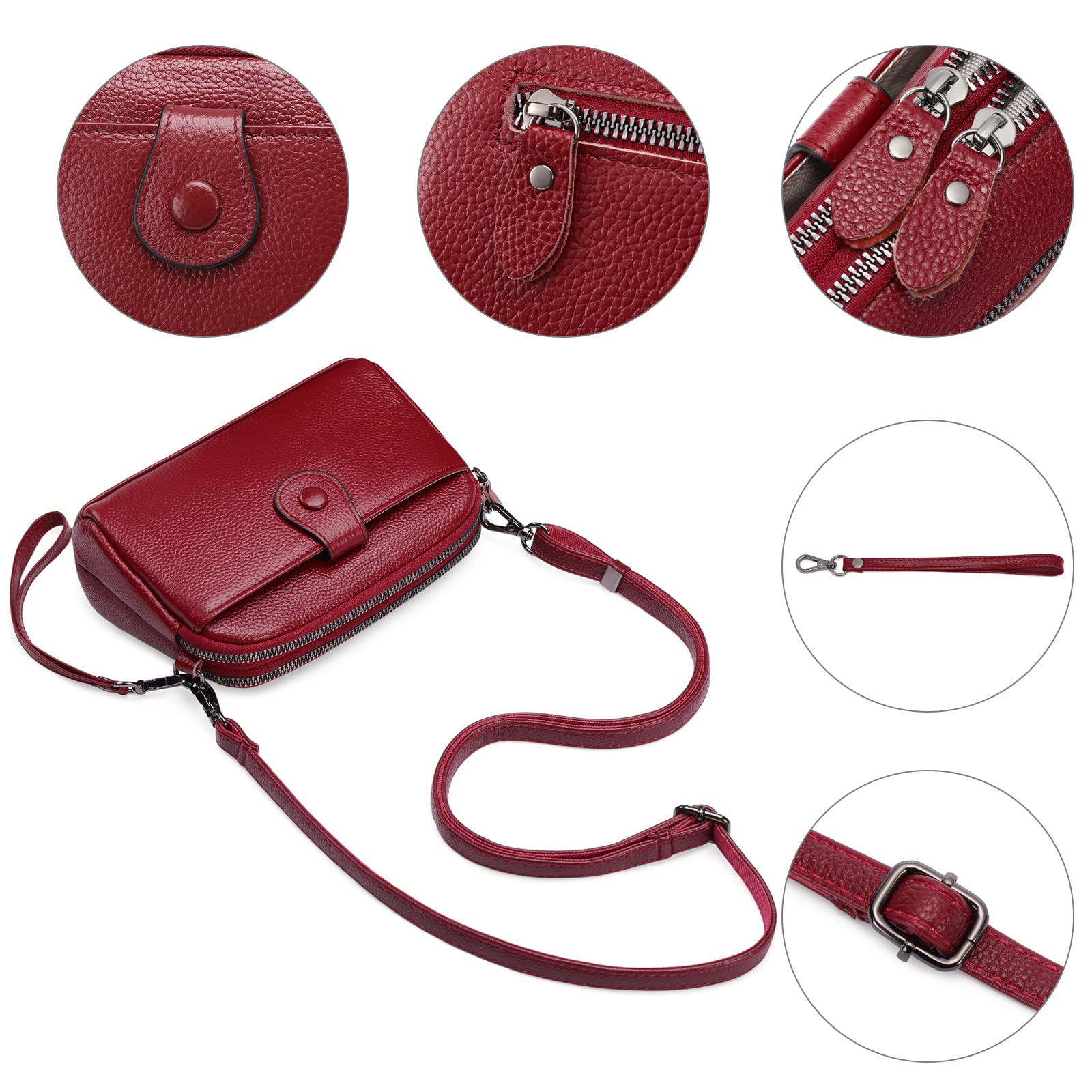 GAEKEAO Crossbody Bags for Women Small Genuine Leather Shoulder Purse Cross Body Bag with Wristlet Top Zipper