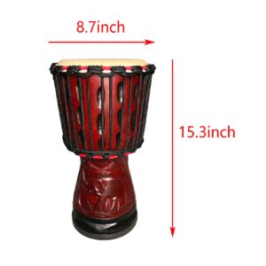 BORIYAM Djembe Drum 8'' Pure Handmade Solid Wood Deep Carving,Percussion, From West African Style Tambourine, Bongo