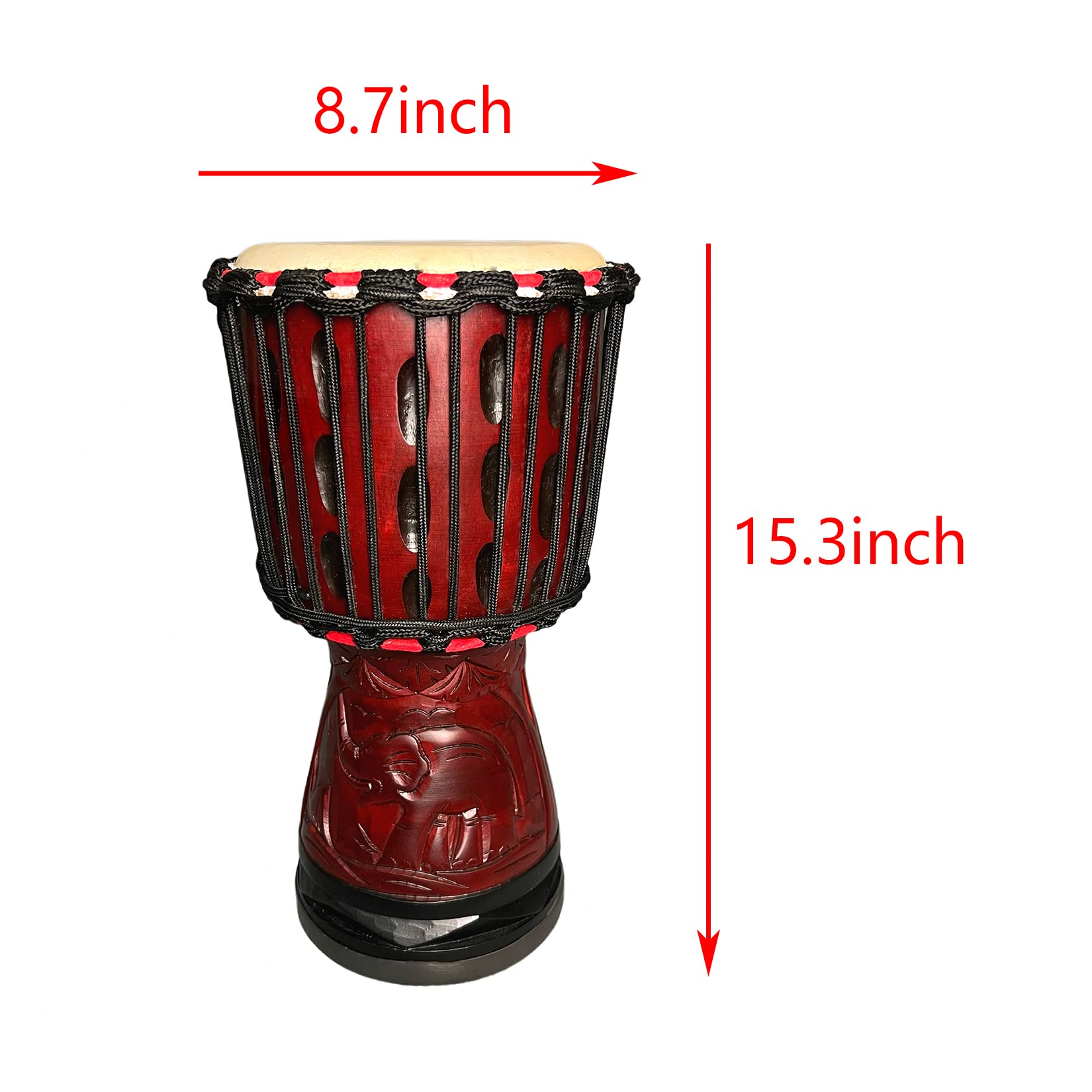 BORIYAM Djembe Drum 8'' Pure Handmade Solid Wood Deep Carving,Percussion, From West African Style Tambourine, Bongo