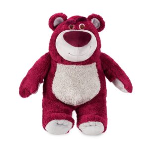 disney store official lotso medium soft toy for kids, cuddly character with fuzzy texture and embroidered details, strawberry scent, plushy suitable for all ages.