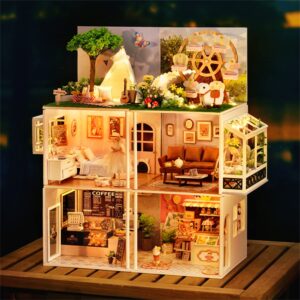 Flever Dollhouse Miniature DIY House Kit Creative Room with Furniture for Romantic Valentine's Gift (Happiness ice Cream Shop)