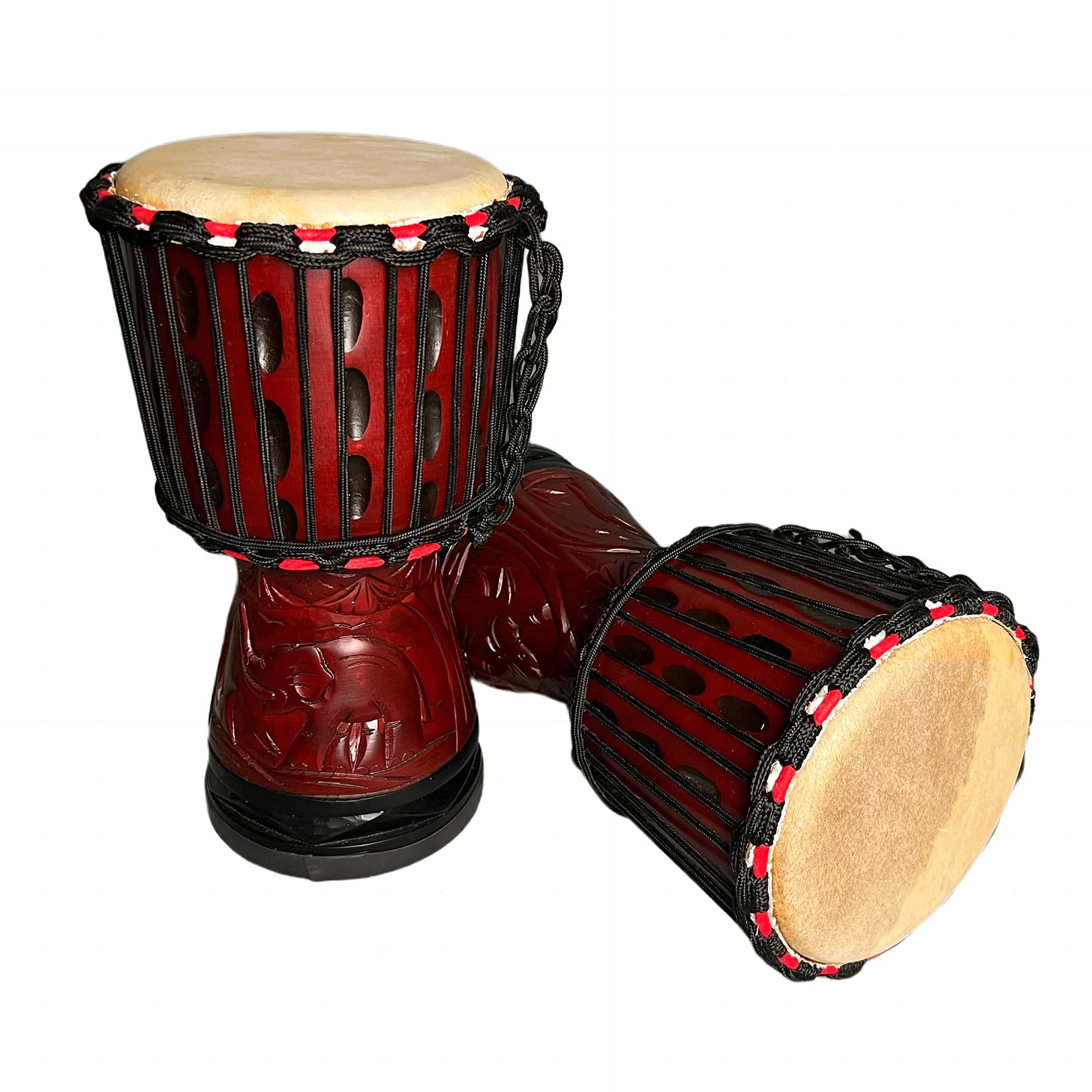 BORIYAM Djembe Drum 8'' Pure Handmade Solid Wood Deep Carving,Percussion, From West African Style Tambourine, Bongo