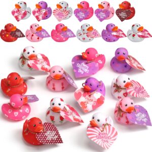 2 Inch Valentine Rubber Duckies with Valentine's Day Gift Cards Heart Ducks Love Small Rubber Ducks Cute Duck Bath Tub Pool Toys for Classroom Exchange Carnival Party Favors Game Prizes (24 Pcs)