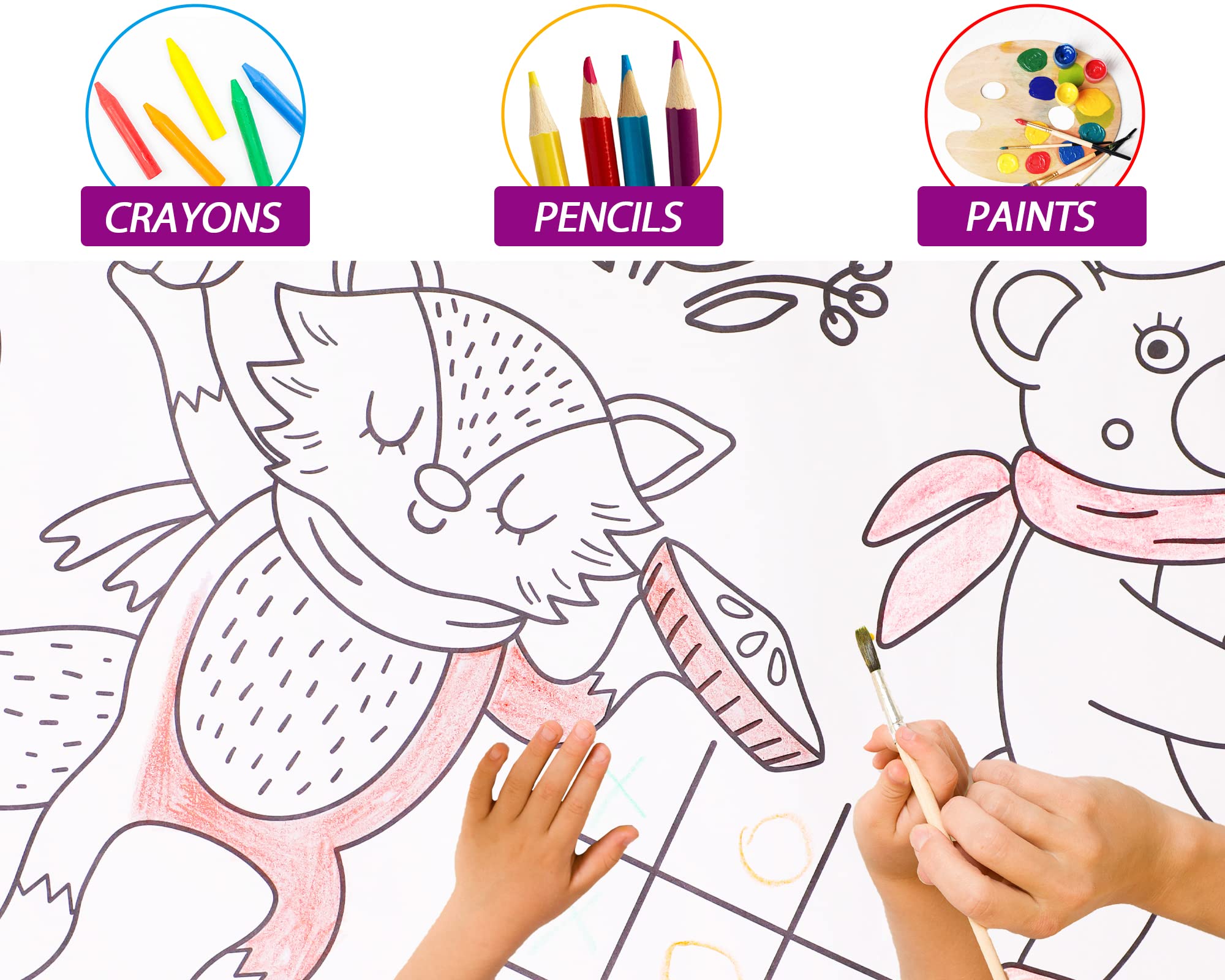 Wiooffen 2pcs Giant Thanksgiving Coloring Tablecloth Posters Activity 82”x 47” for Kids, Autumn Big Fall Paper Color-in Poster Table Cover Arts and Crafts for Kids Preschool Kindergarten Classroom