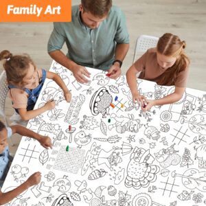 Wiooffen 2pcs Giant Thanksgiving Coloring Tablecloth Posters Activity 82”x 47” for Kids, Autumn Big Fall Paper Color-in Poster Table Cover Arts and Crafts for Kids Preschool Kindergarten Classroom