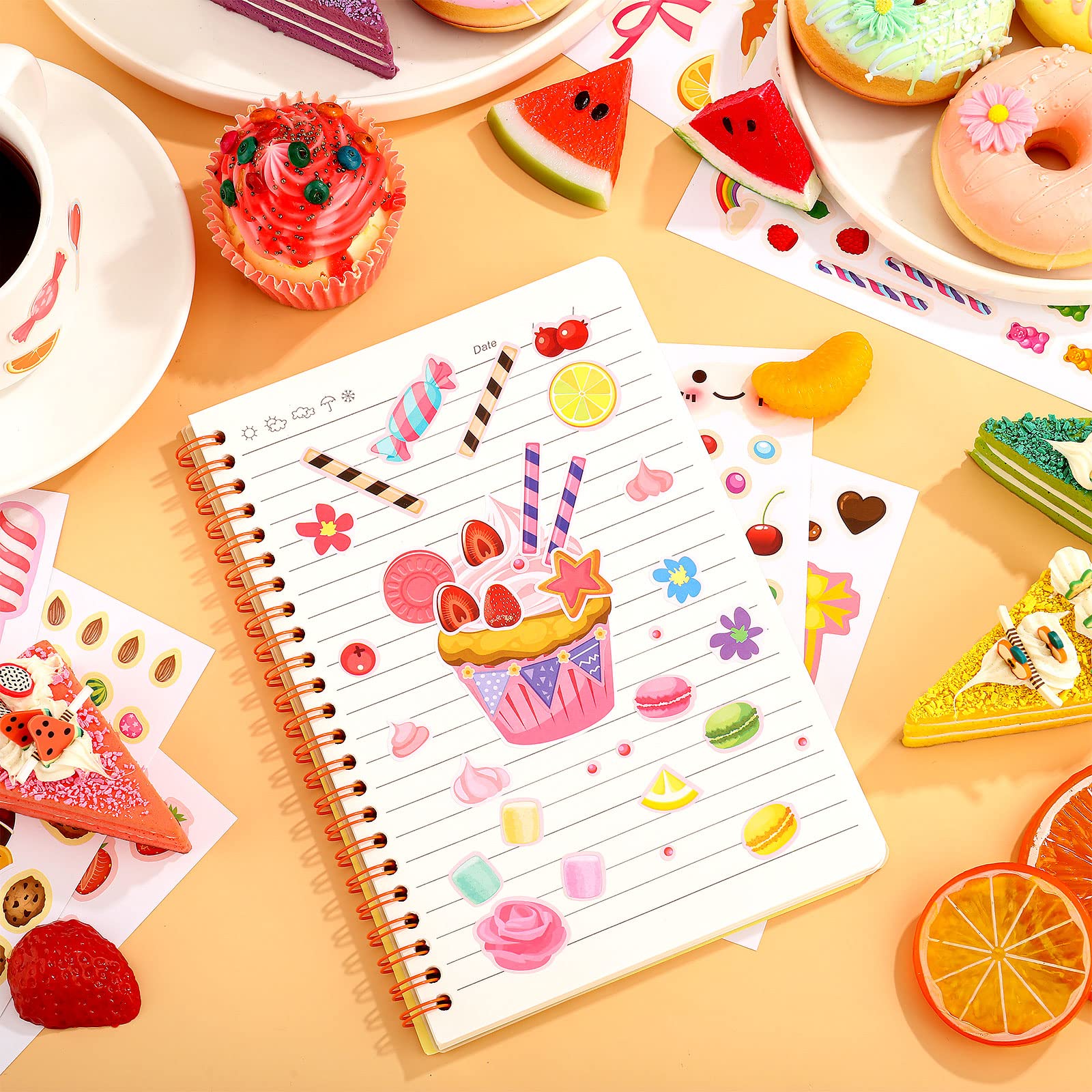 Sinmoe 100 Sheets Valentine Cupcake Stickers Colorful Make Your Own Stickers DIY Sweet Kids Cupcake Craft Stickers Mix and Match Dessert Stickers for Kids Classroom Birthday Party Favor, 20 Styles