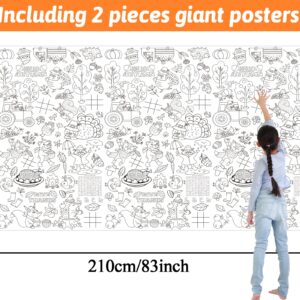 Wiooffen 2pcs Giant Thanksgiving Coloring Tablecloth Posters Activity 82”x 47” for Kids, Autumn Big Fall Paper Color-in Poster Table Cover Arts and Crafts for Kids Preschool Kindergarten Classroom