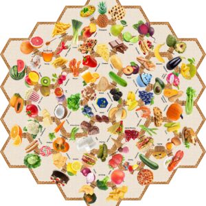 Double-Sided Floor Puzzles for Kids Ages 3-5 4-8, Educational Hexagonal Shapes with Words and Real Images, Learning Activity - 180 Foods and Objects (37 Pcs, 26"x29")