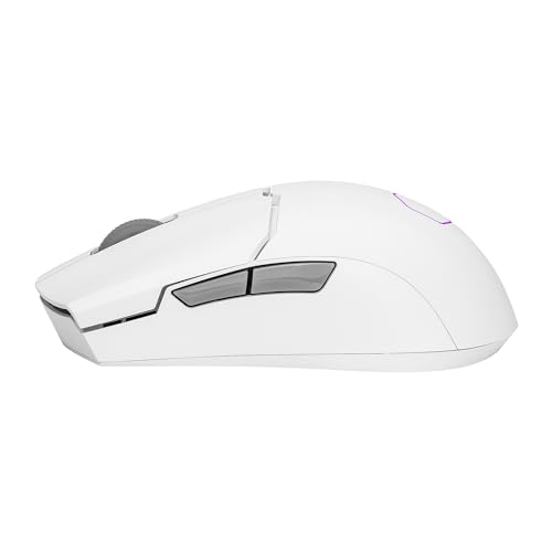 Cooler Master MM712 Wireless Gaming Mouse White with Adjustable 19,000 DPI, 2.4GHz and Bluetooth, Ultraweave Cable, PTFE Feet, RGB Lighting and MasterPlus+ Software