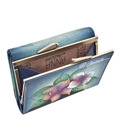 Anna by Anuschka Women's Hand-Painted Genuine Leather Ladies Three Fold Wallet - Three Kittens Blue