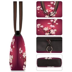 AUUXVA Cherry Blossom Tree Medium Totes Top Handle Purse Women Shoulder Bag, Japanese Style Floral Tote Bag with Zipper Handbag for School Travel Girls