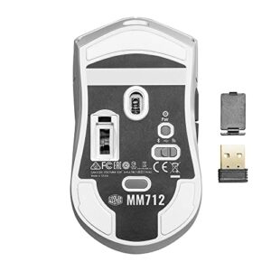 Cooler Master MM712 Wireless Gaming Mouse White with Adjustable 19,000 DPI, 2.4GHz and Bluetooth, Ultraweave Cable, PTFE Feet, RGB Lighting and MasterPlus+ Software