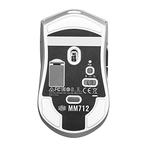 Cooler Master MM712 Wireless Gaming Mouse White with Adjustable 19,000 DPI, 2.4GHz and Bluetooth, Ultraweave Cable, PTFE Feet, RGB Lighting and MasterPlus+ Software