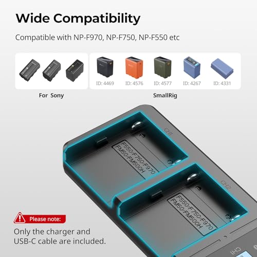 SmallRig Fast Charger Dual USB Charger with LCD Display for Sony NP-F970 NP-F930 NP-F950 NP-F960 NP-F550 NP-F530 NP-F330 NP-F570 Battery - 4086