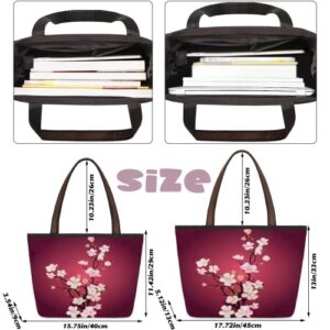 AUUXVA Cherry Blossom Tree Medium Totes Top Handle Purse Women Shoulder Bag, Japanese Style Floral Tote Bag with Zipper Handbag for School Travel Girls