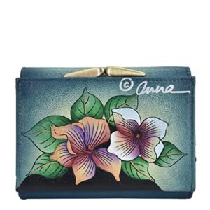 Anna by Anuschka Women's Hand-Painted Genuine Leather Ladies Three Fold Wallet - Three Kittens Blue