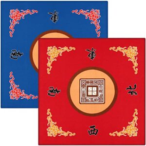 2 Pcs Universal Mahjong Mat, Mahjong Table Cover Slip Resistant Mat Table Reduction Mahjong Pad for Game, 30.7 x 30.7 Inches (Blue, Red)