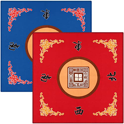 2 Pcs Universal Mahjong Mat, Mahjong Table Cover Slip Resistant Mat Table Reduction Mahjong Pad for Game, 30.7 x 30.7 Inches (Blue, Red)