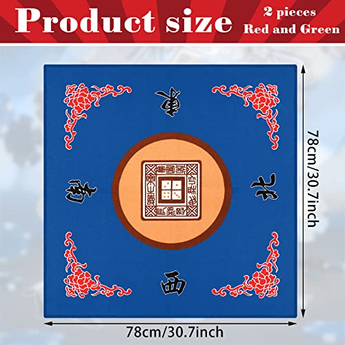 2 Pcs Universal Mahjong Mat, Mahjong Table Cover Slip Resistant Mat Table Reduction Mahjong Pad for Game, 30.7 x 30.7 Inches (Blue, Red)