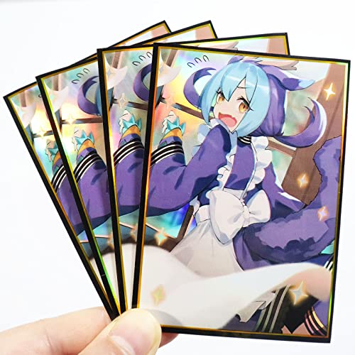 100ct Holographic Flashing (Laundry Dragonmaid) Top Loading Trading Card Sleeves Deck Protector for YuGiOh/Japanese Sized Cards 63x90mm (A02)