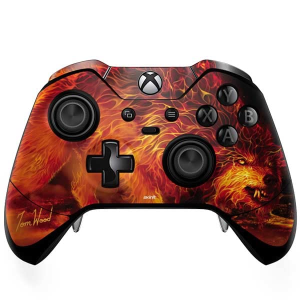 Skinit Decal Gaming Skin Compatible with Xbox One Elite Controller - Officially Licensed Tate and Co. Fire Stalker Wolf Design