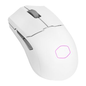 cooler master mm712 wireless gaming mouse white with adjustable 19,000 dpi, 2.4ghz and bluetooth, ultraweave cable, ptfe feet, rgb lighting and masterplus+ software