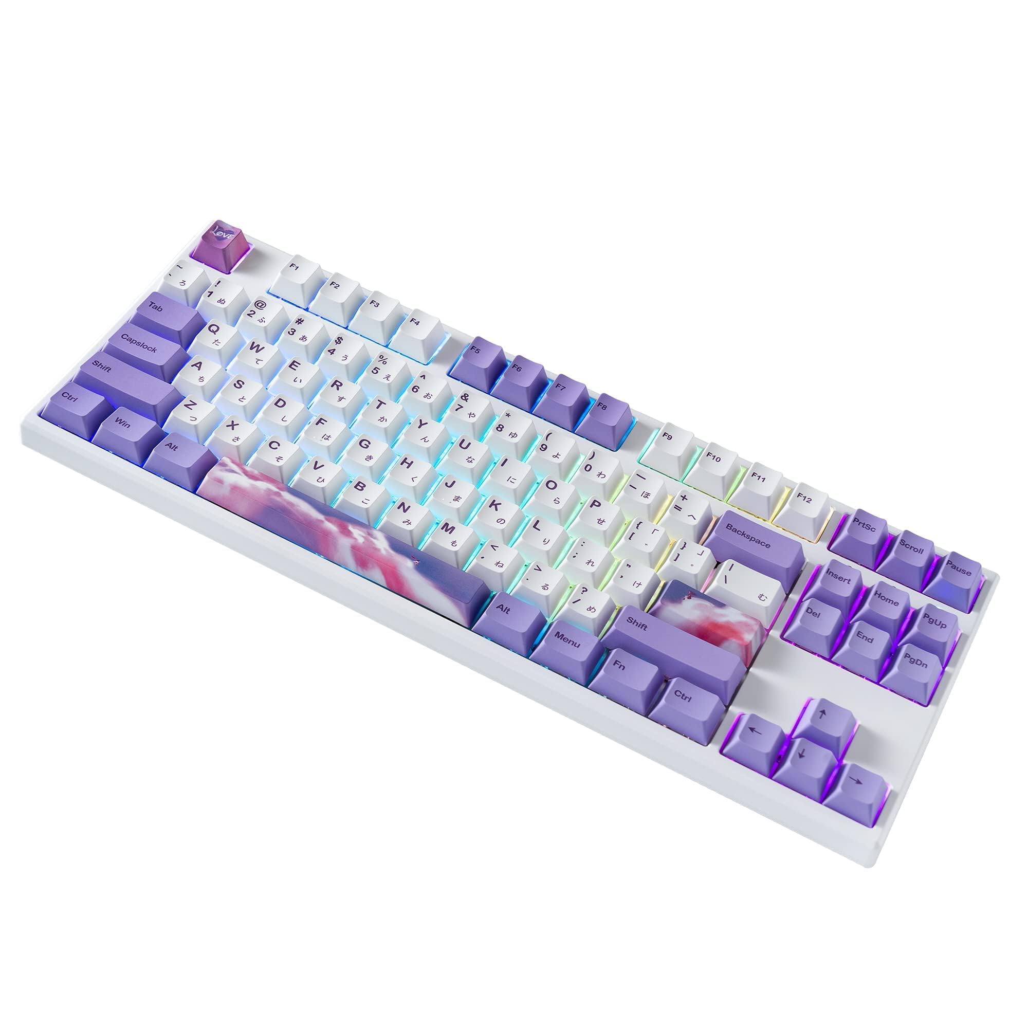 BOYI IK87 75% Tri-Mode Mechanical Gaming Keyboard,BT5.0/2.4G Wired RGB Keyboard,N-Key Rollover TKL Custom Keyboard Gateron Yellow Switch(Purple Dream Encounter Keycaps)