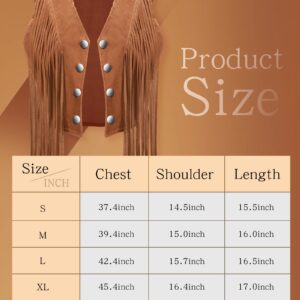 Yaomiao 70s Hippie Womens Fringe Vest Western Felt Cowgirl Hat Cowgirl Costume Rivets Sleeveless Faux Suede Tassels Jacket (Brown,M)