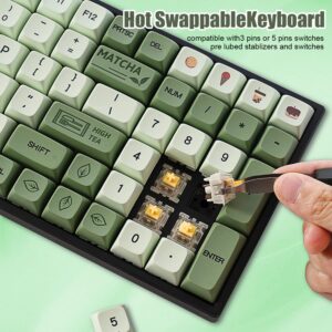 BOYI TK96 RGB Hot Swappable Wireless Matcha Keyboard,2.4Ghz/Bluetooth 5.0/Wired Keyboard N-Key Rollover Custom Gateron Yellow Switch Ergonomic Full Size Keyboard Green Gaming Keyboard