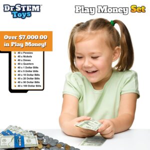 Dr. STEM Toys Play Money for Kids: Durable Boxed Set Provides 400 Pieces of Realistic Fake Money Bills & Fake Coins for Pretend Play, Helps Kids Learn Financial Responsibility & More