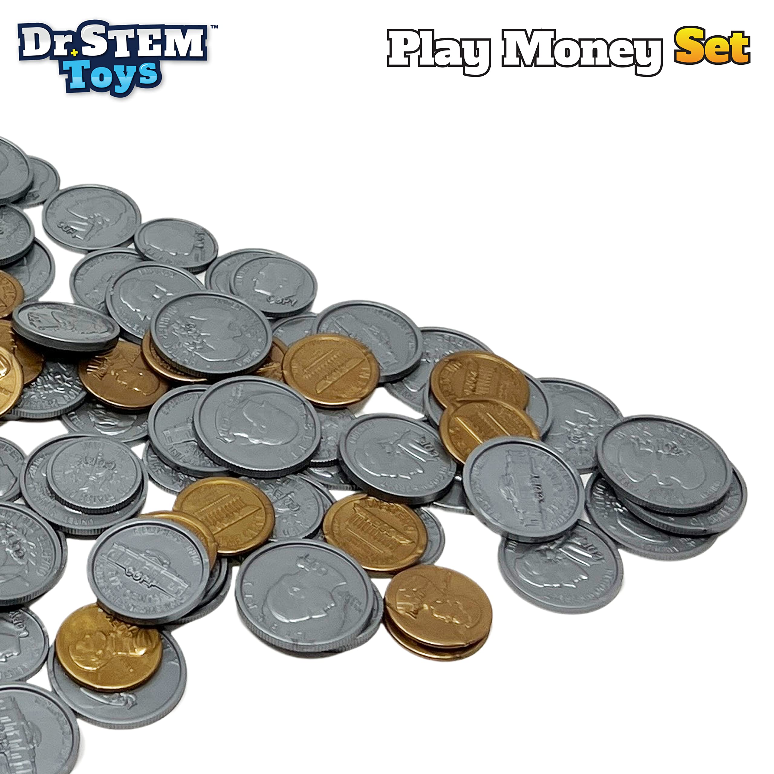 Dr. STEM Toys Play Money for Kids: Durable Boxed Set Provides 400 Pieces of Realistic Fake Money Bills & Fake Coins for Pretend Play, Helps Kids Learn Financial Responsibility & More