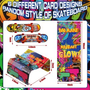 36 Pcs Finger Skateboards with Greeting Cards for Valentines Day Set, Finger Board Assorted Mini Skateboards Valentine Classroom Exchange Cards Valentine Party Favor for Valentine's Day Prizes Gift