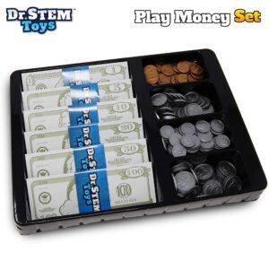 Dr. STEM Toys Play Money for Kids: Durable Boxed Set Provides 400 Pieces of Realistic Fake Money Bills & Fake Coins for Pretend Play, Helps Kids Learn Financial Responsibility & More