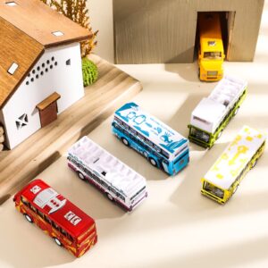 Hanaive 6 Pcs School Bus Toys Cars Set Die Cast Metal Little Cars City Bus Double Decker Friction Powered Cars Play Toys for Birthday Gift Vehicle with Opening Doors Education Bulk