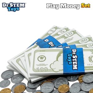 Dr. STEM Toys Play Money for Kids: Durable Boxed Set Provides 400 Pieces of Realistic Fake Money Bills & Fake Coins for Pretend Play, Helps Kids Learn Financial Responsibility & More