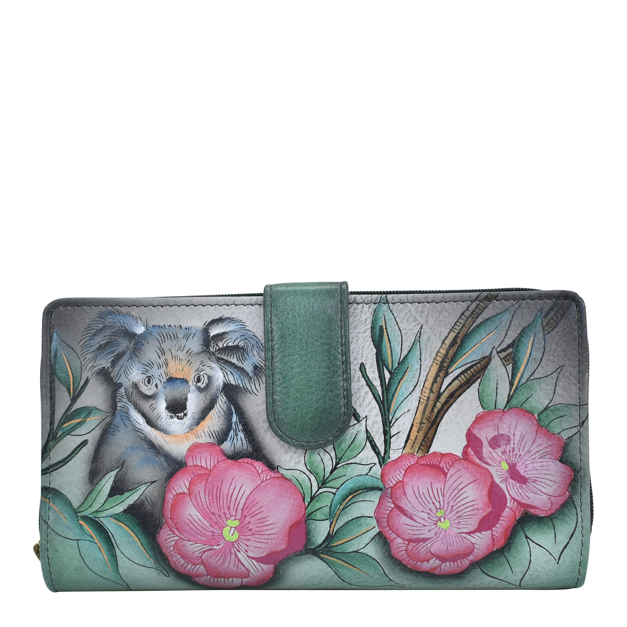 Anna by Anuschka Women's Hand Painted Genuine Leather Two Fold Wallet - Cuddly Koala