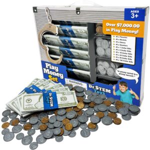 dr. stem toys play money for kids: durable boxed set provides 400 pieces of realistic fake money bills & fake coins for pretend play, helps kids learn financial responsibility & more