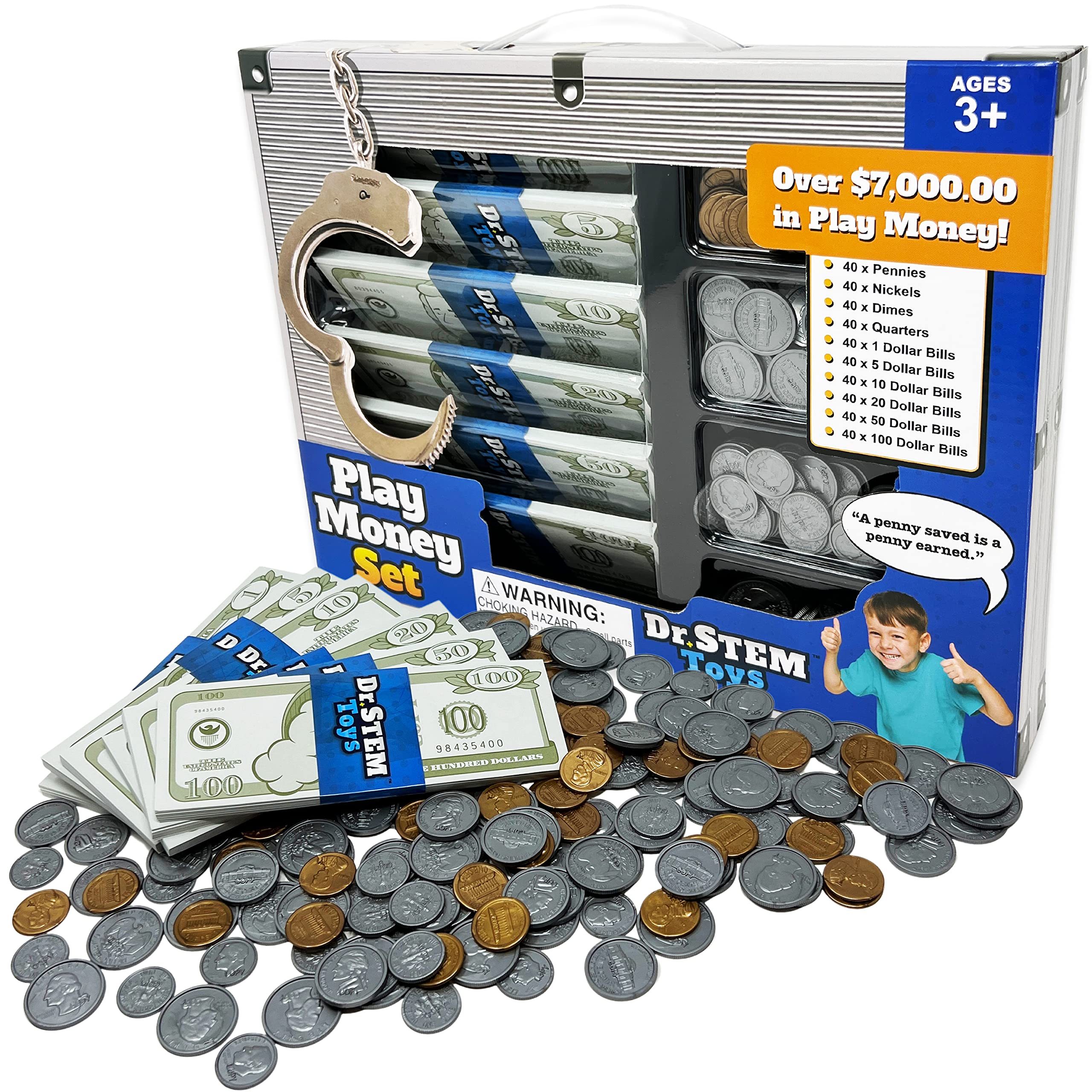 Dr. STEM Toys Play Money for Kids: Durable Boxed Set Provides 400 Pieces of Realistic Fake Money Bills & Fake Coins for Pretend Play, Helps Kids Learn Financial Responsibility & More