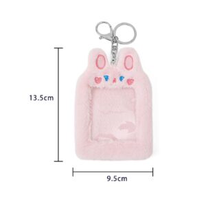 Harilla Plush Holder, Photocard Holder, Cute Photo Sleeves with Keychain, Case Cover for Game Cards, Football Cards, ID Bank Credit Card Protector, Birthday Gift, Pink Rabbit