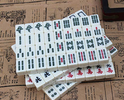 Florauspicious Chinese Mahjong Set, Traditional Majong Sets Chinese with 146PCS 0.87" x 0.59" x 0.47" Mini Mahjong Tiles, 2PCS Dot Dice & 6.7” Wooden Carry Case for Travel, Family Gathering, Party