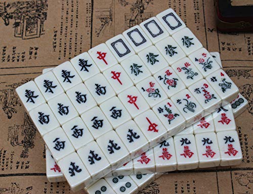 Florauspicious Chinese Mahjong Set, Traditional Majong Sets Chinese with 146PCS 0.87" x 0.59" x 0.47" Mini Mahjong Tiles, 2PCS Dot Dice & 6.7” Wooden Carry Case for Travel, Family Gathering, Party