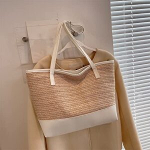 Clear Shoulder Bag for Women Ladies Fashion Personality Handbag Beach Texture Straw Canvas Bag (Khaki #2, One Size)