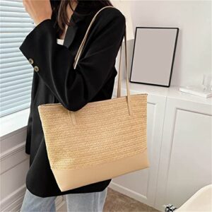 Clear Shoulder Bag for Women Ladies Fashion Personality Handbag Beach Texture Straw Canvas Bag (Khaki #2, One Size)