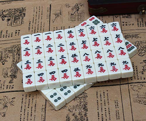 Florauspicious Chinese Mahjong Set, Traditional Majong Sets Chinese with 146PCS 0.87" x 0.59" x 0.47" Mini Mahjong Tiles, 2PCS Dot Dice & 6.7” Wooden Carry Case for Travel, Family Gathering, Party